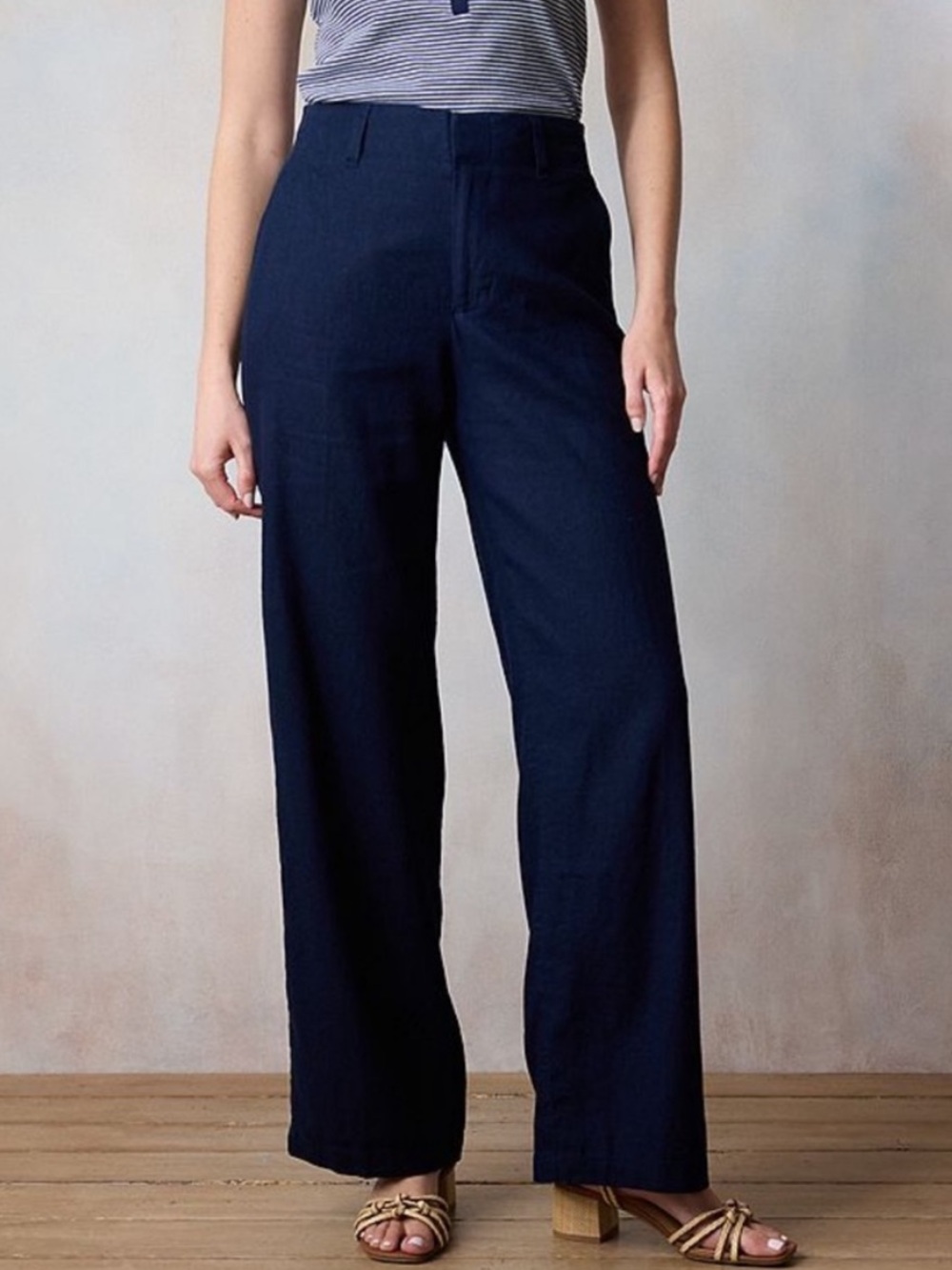 LC Lauren Conrad Navy Blue Linen Rayon Trouser Pants High Rise Wide Leg